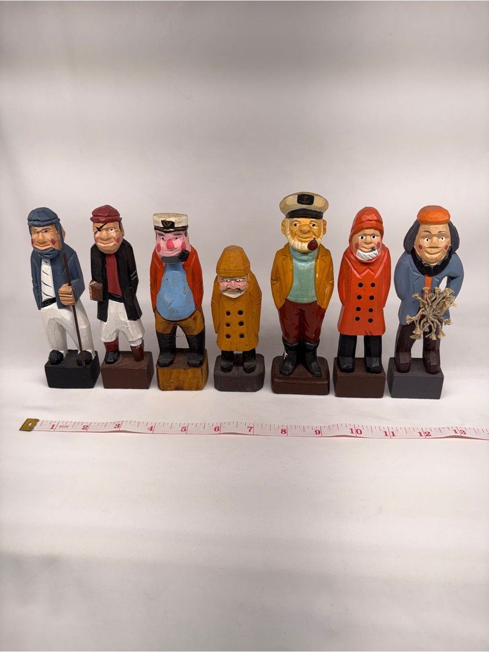 Vintage Faux Wood Nautical Sailor Figurines Sea Captain Lot - Set of 7